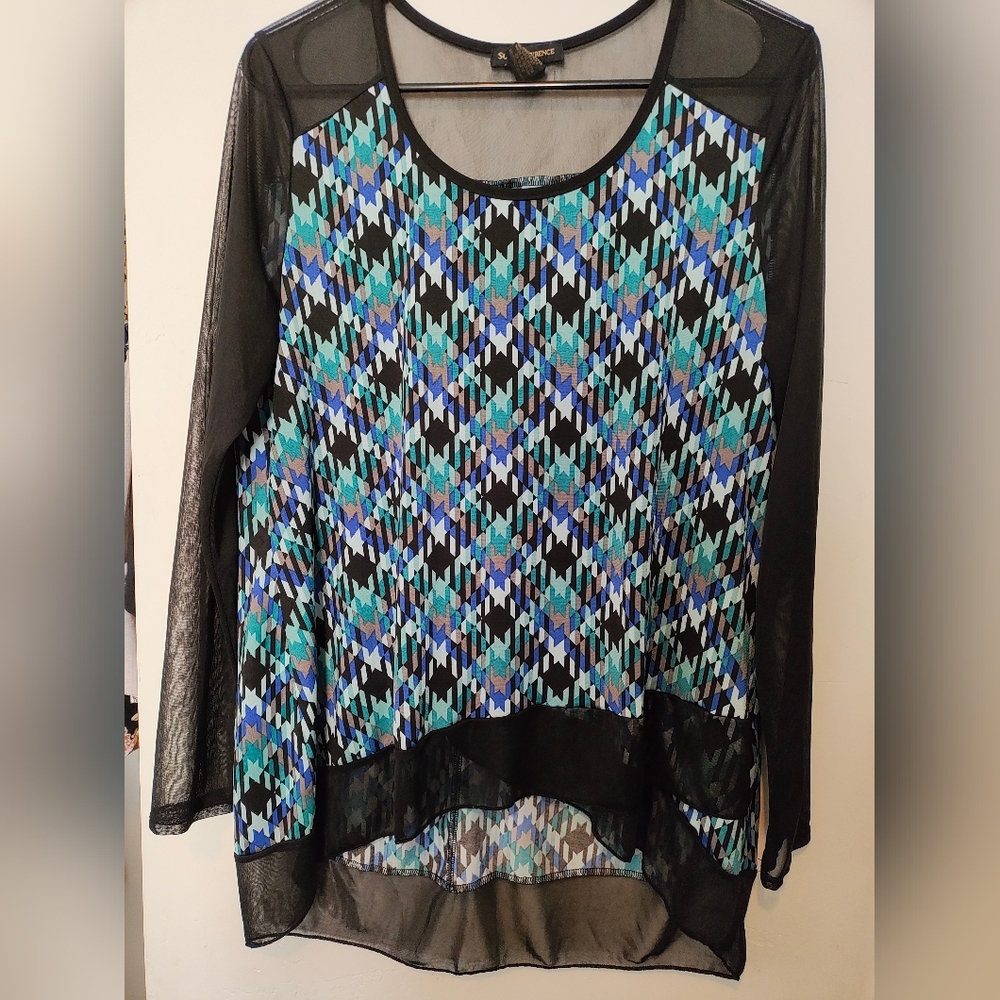 Black and Blue Geometric Women's Top